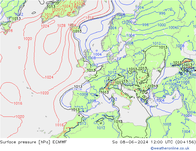 Surface pressure ECMWF Sa 08.06.2024 12 UTC