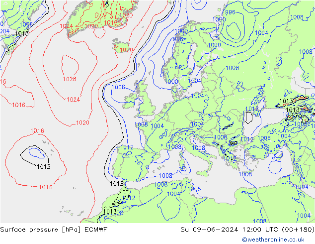 Surface pressure ECMWF Su 09.06.2024 12 UTC