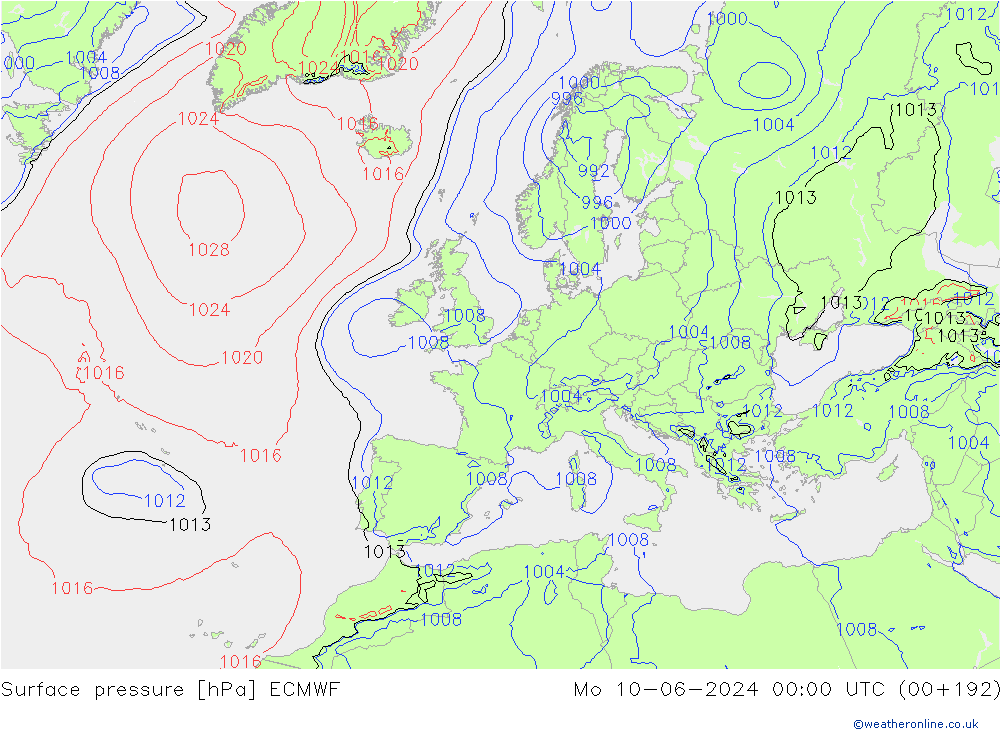 Bodendruck ECMWF Mo 10.06.2024 00 UTC