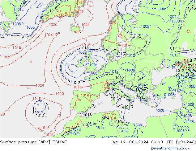 Atmosférický tlak ECMWF St 12.06.2024 00 UTC