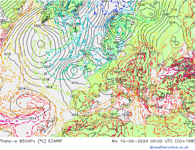 Theta-e 850hPa ECMWF lun 10.06.2024 06 UTC