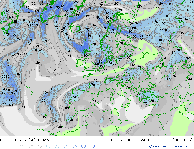 RH 700 hPa ECMWF Pá 07.06.2024 06 UTC