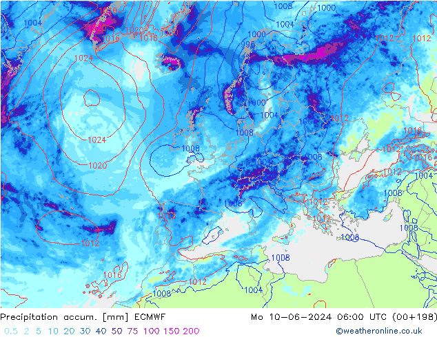 Toplam Yağış ECMWF Pzt 10.06.2024 06 UTC