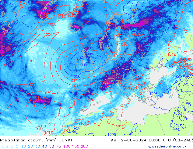 Precipitation accum. ECMWF We 12.06.2024 00 UTC