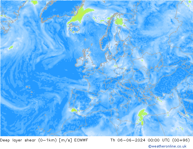 Deep layer shear (0-1km) ECMWF Do 06.06.2024 00 UTC