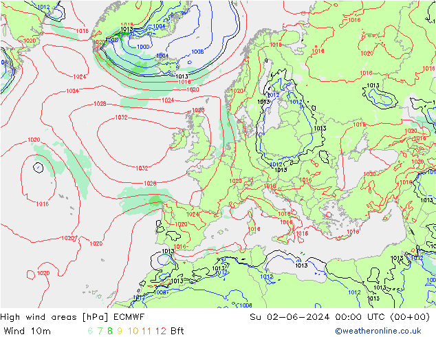High wind areas ECMWF Su 02.06.2024 00 UTC