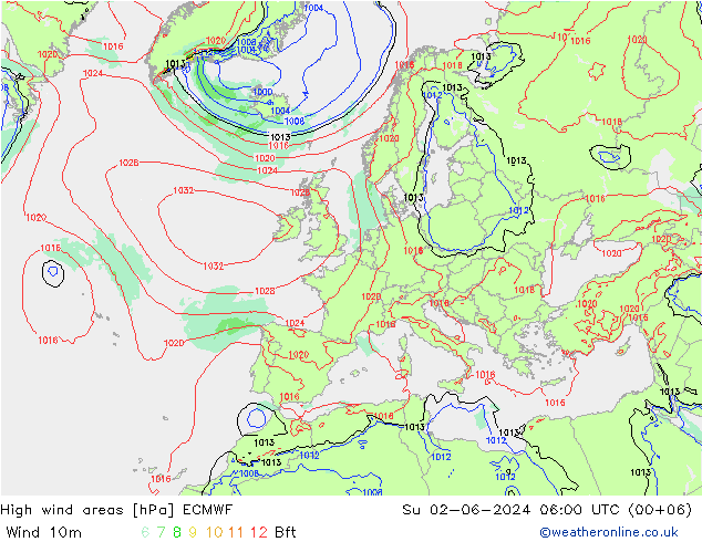 yüksek rüzgarlı alanlar ECMWF Paz 02.06.2024 06 UTC