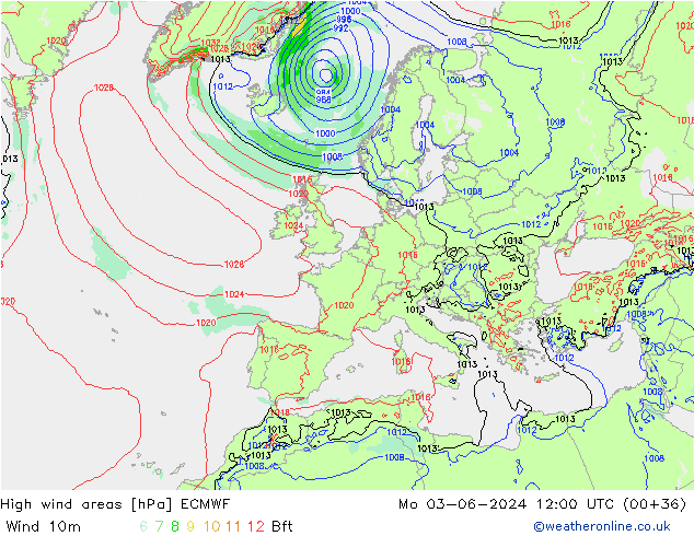 yüksek rüzgarlı alanlar ECMWF Pzt 03.06.2024 12 UTC