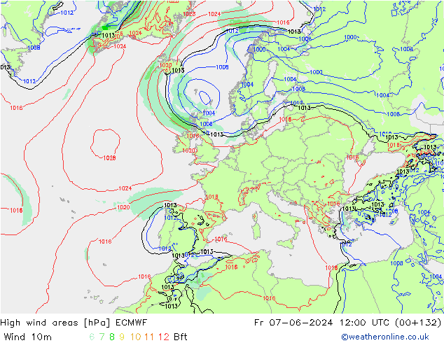 High wind areas ECMWF Fr 07.06.2024 12 UTC