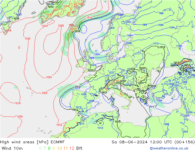 High wind areas ECMWF So 08.06.2024 12 UTC