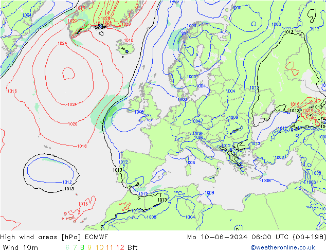 yüksek rüzgarlı alanlar ECMWF Pzt 10.06.2024 06 UTC