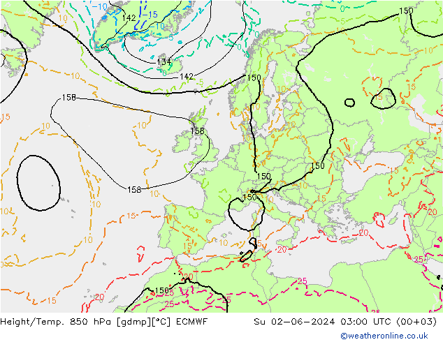 Height/Temp. 850 hPa ECMWF nie. 02.06.2024 03 UTC