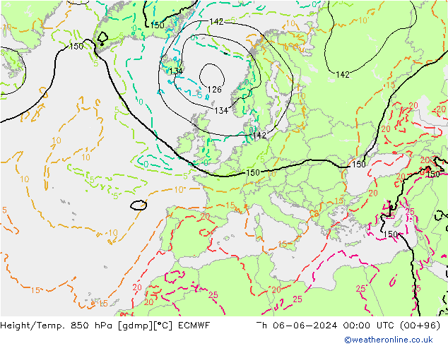 Height/Temp. 850 hPa ECMWF Do 06.06.2024 00 UTC