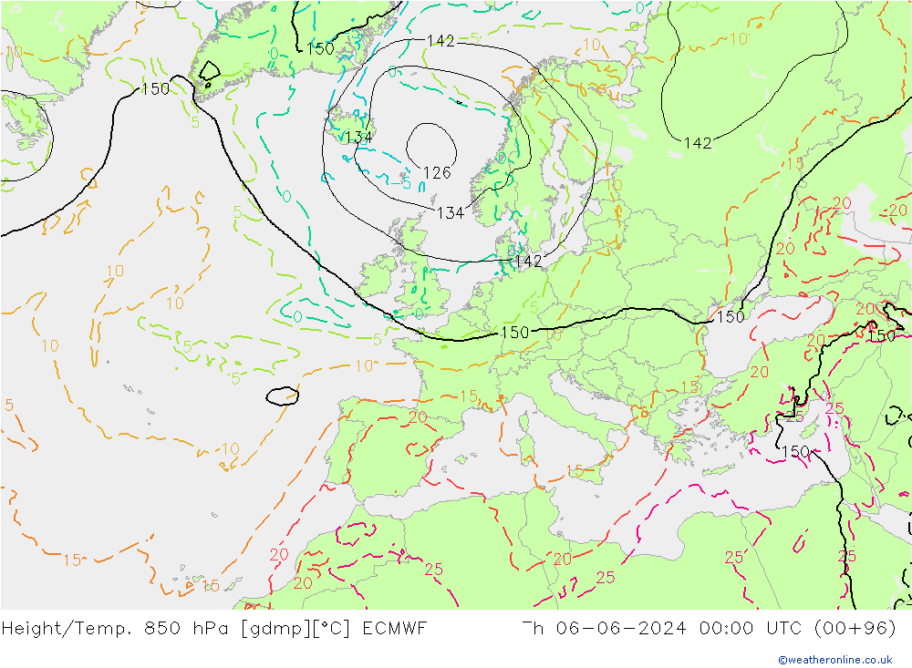 Height/Temp. 850 hPa ECMWF Čt 06.06.2024 00 UTC
