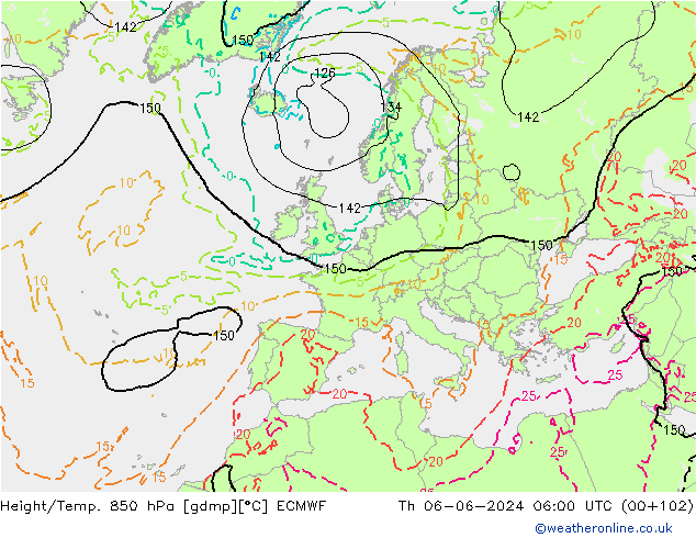 Height/Temp. 850 hPa ECMWF Čt 06.06.2024 06 UTC