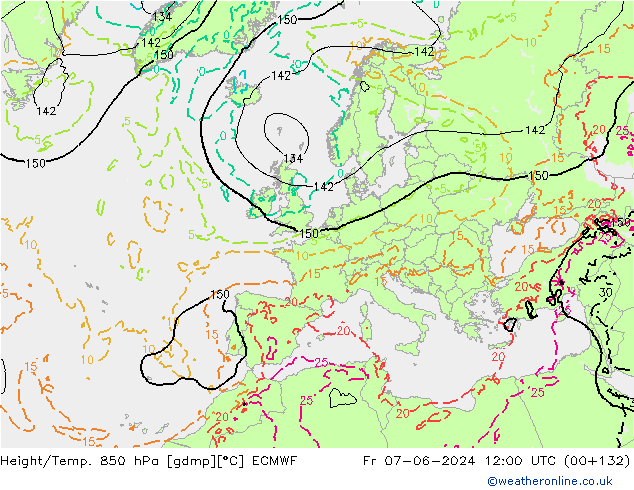 Geop./Temp. 850 hPa ECMWF vie 07.06.2024 12 UTC