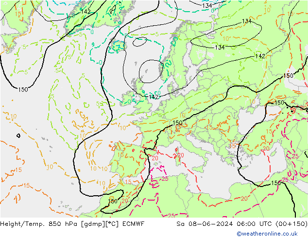 Height/Temp. 850 hPa ECMWF Sáb 08.06.2024 06 UTC