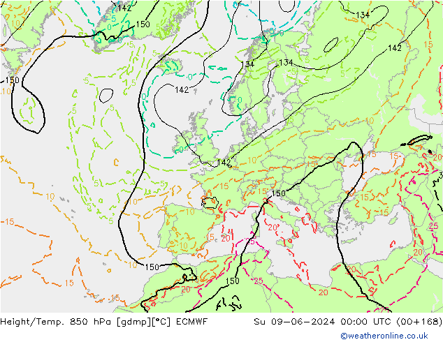 Z500/Rain (+SLP)/Z850 ECMWF So 09.06.2024 00 UTC