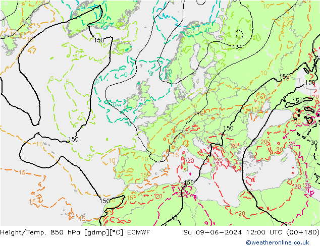 Z500/Rain (+SLP)/Z850 ECMWF So 09.06.2024 12 UTC