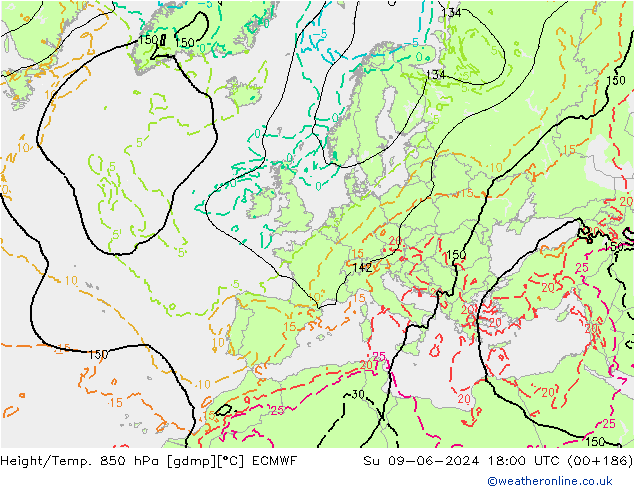 Height/Temp. 850 hPa ECMWF 星期日 09.06.2024 18 UTC