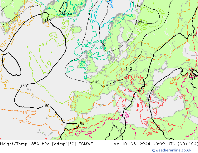 Height/Temp. 850 hPa ECMWF Mo 10.06.2024 00 UTC