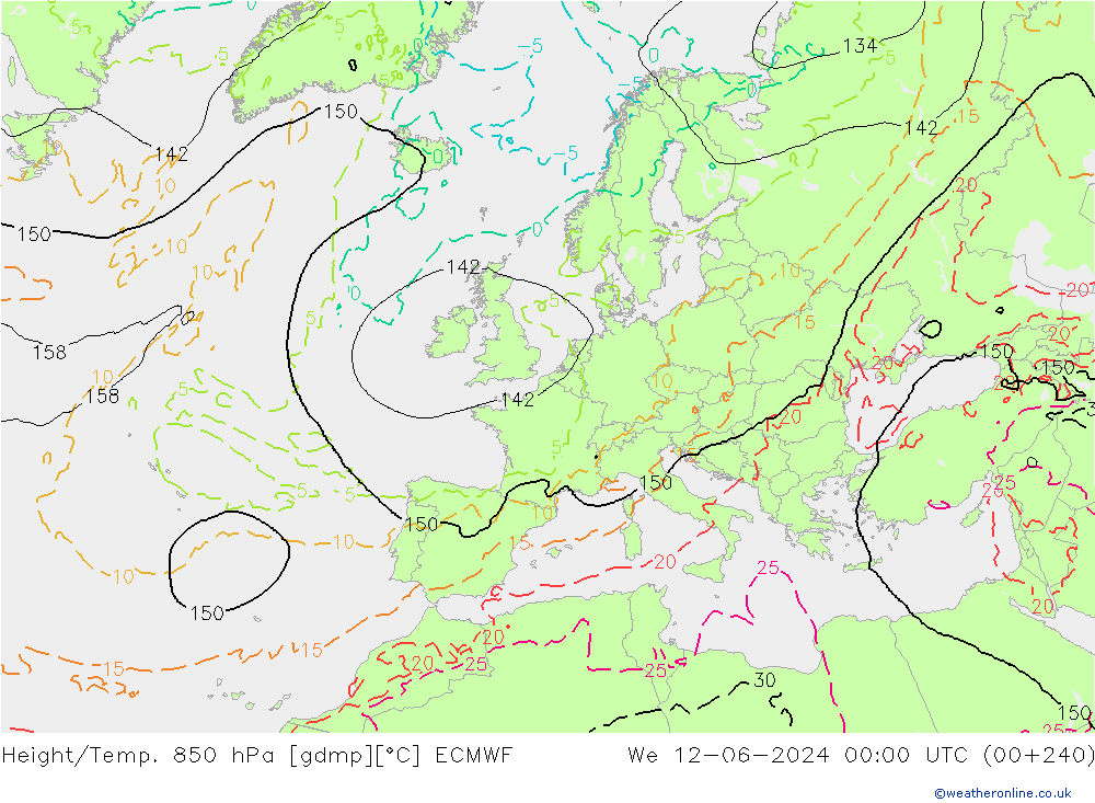 Z500/Rain (+SLP)/Z850 ECMWF mer 12.06.2024 00 UTC