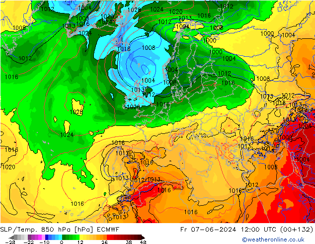 SLP/Temp. 850 hPa ECMWF  07.06.2024 12 UTC