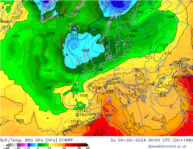 SLP/Temp. 850 hPa ECMWF zo 09.06.2024 00 UTC