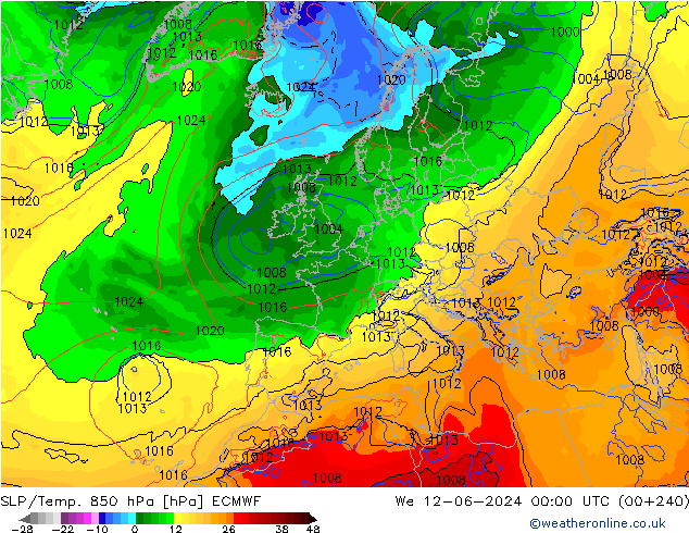 SLP/Temp. 850 hPa ECMWF mer 12.06.2024 00 UTC