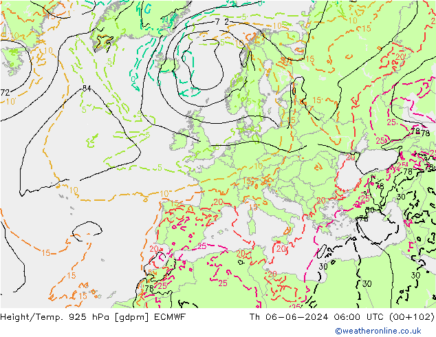 Hoogte/Temp. 925 hPa ECMWF do 06.06.2024 06 UTC