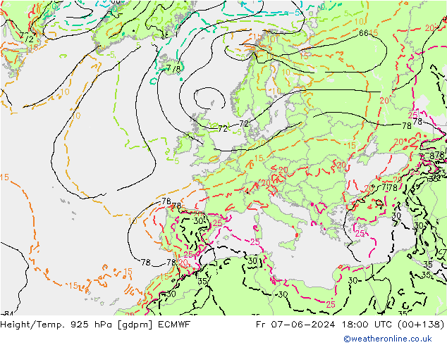 Yükseklik/Sıc. 925 hPa ECMWF Cu 07.06.2024 18 UTC