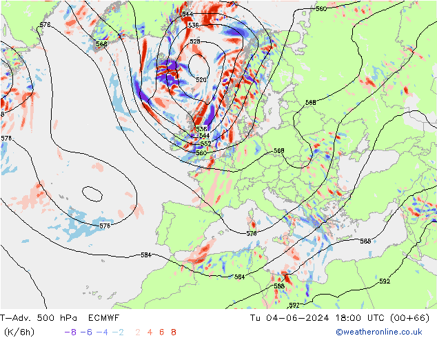 T-Adv. 500 hPa ECMWF Tu 04.06.2024 18 UTC