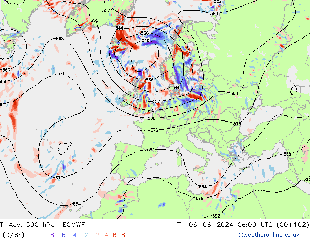 T-Adv. 500 hPa ECMWF do 06.06.2024 06 UTC