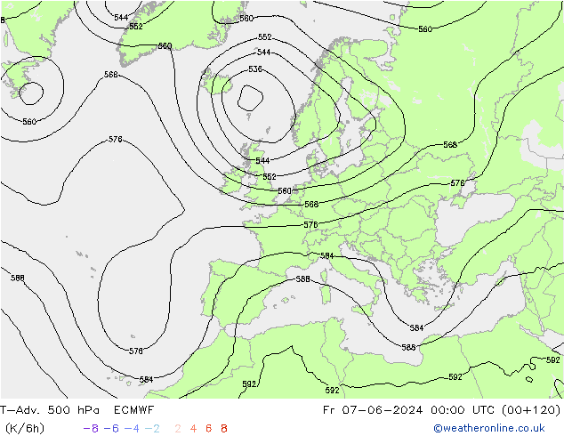 T-Adv. 500 hPa ECMWF Fr 07.06.2024 00 UTC