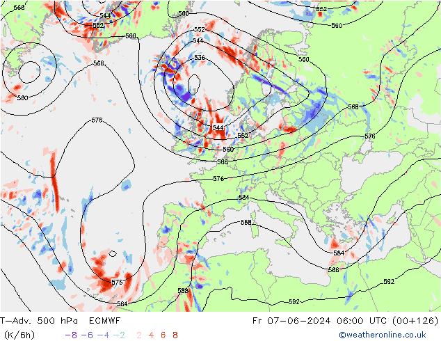 T-Adv. 500 hPa ECMWF Sex 07.06.2024 06 UTC