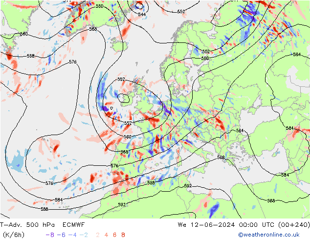 T-Adv. 500 hPa ECMWF St 12.06.2024 00 UTC