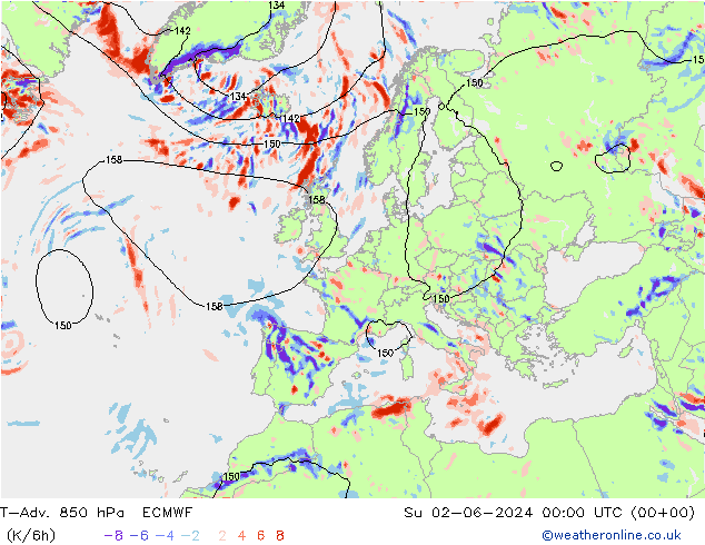 T-Adv. 850 hPa ECMWF nie. 02.06.2024 00 UTC