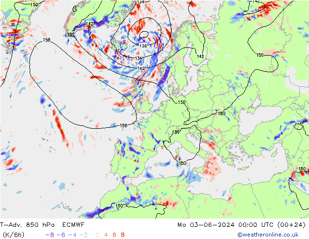 T-Adv. 850 hPa ECMWF Mo 03.06.2024 00 UTC