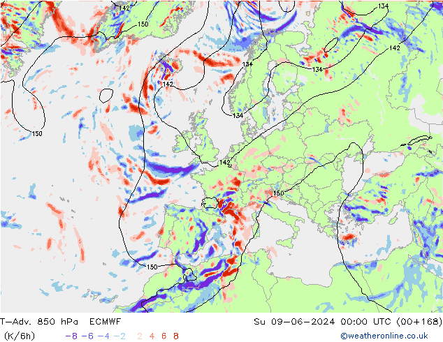 T-Adv. 850 hPa ECMWF dom 09.06.2024 00 UTC