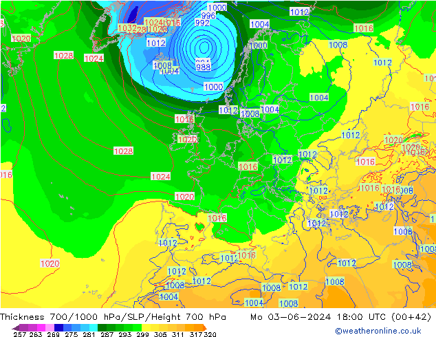 Thck 700-1000 гПа ECMWF пн 03.06.2024 18 UTC