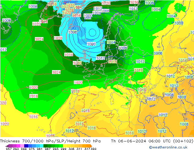 700-1000 hPa Kalınlığı ECMWF Per 06.06.2024 06 UTC