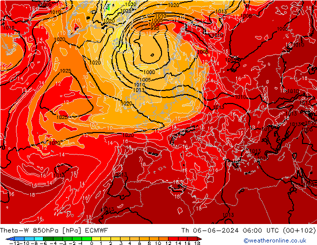 Theta-W 850hPa ECMWF Th 06.06.2024 06 UTC