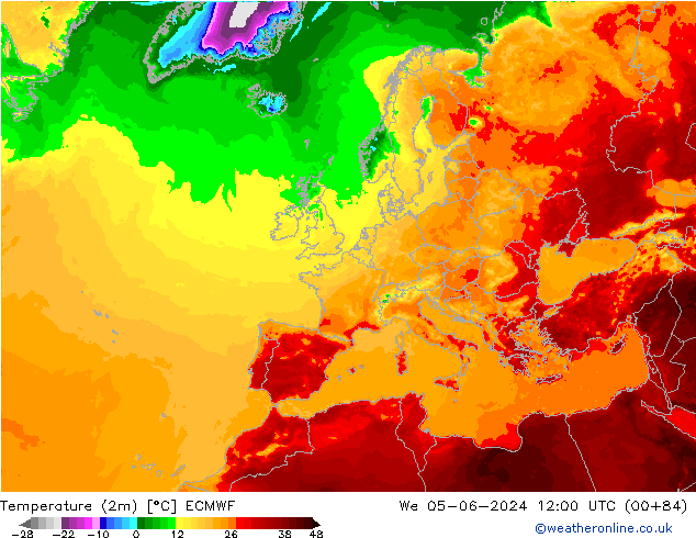 Temperature (2m) ECMWF St 05.06.2024 12 UTC