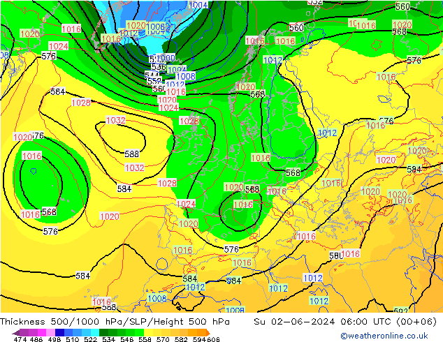 Thck 500-1000hPa ECMWF Su 02.06.2024 06 UTC