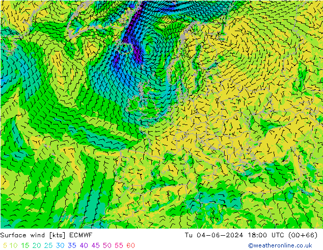 Bodenwind ECMWF Di 04.06.2024 18 UTC