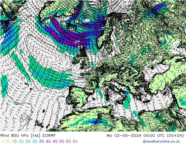 Wind 850 hPa ECMWF Mo 03.06.2024 00 UTC