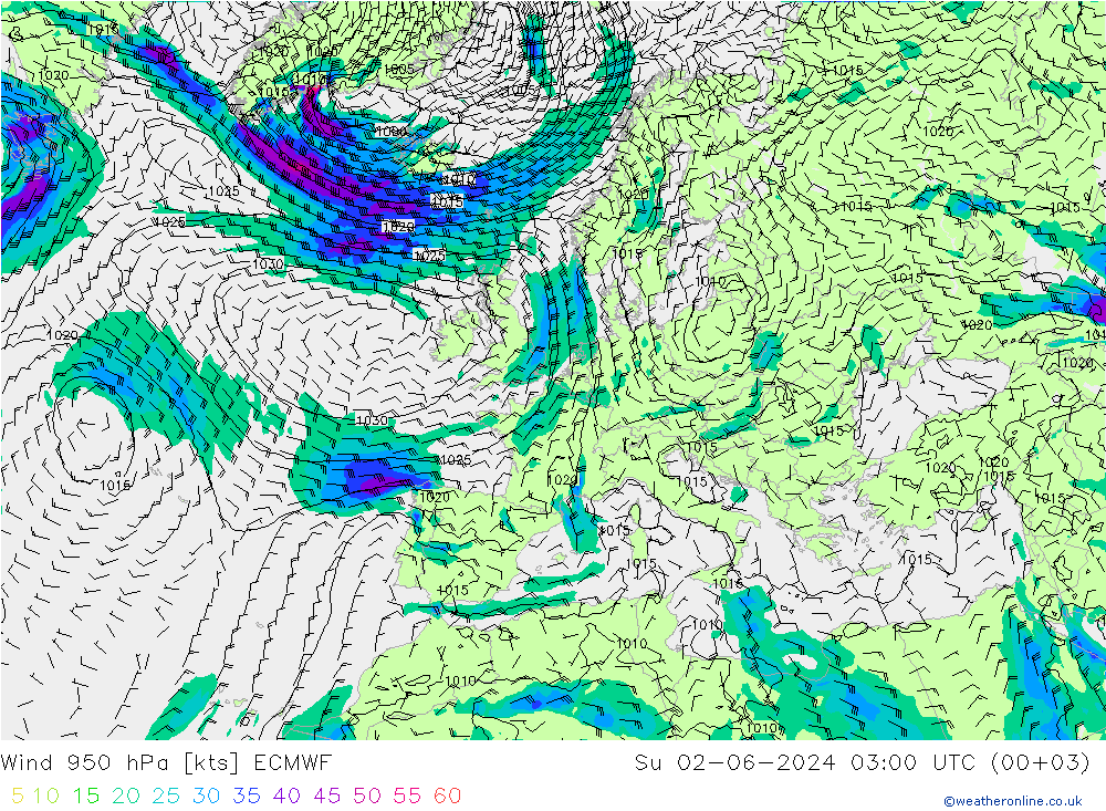 Wind 950 hPa ECMWF Su 02.06.2024 03 UTC