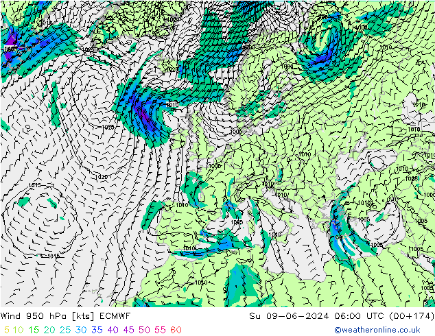 Wind 950 hPa ECMWF Ne 09.06.2024 06 UTC