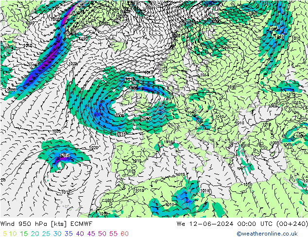 Wind 950 hPa ECMWF We 12.06.2024 00 UTC