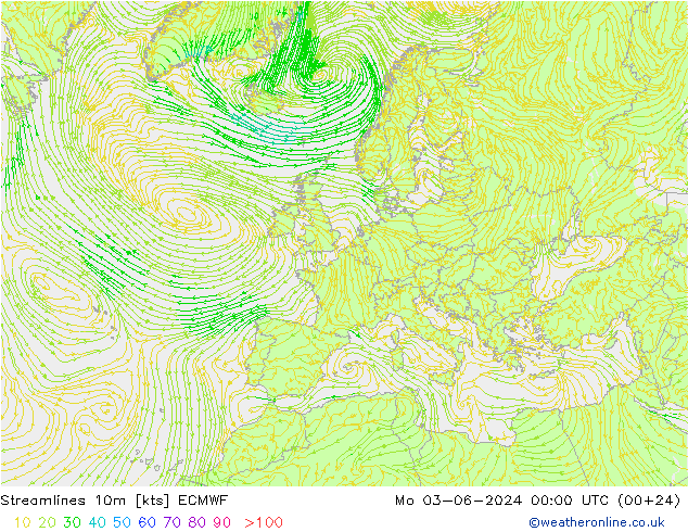 Stromlinien 10m ECMWF Mo 03.06.2024 00 UTC